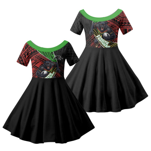 Penrith Panthers Rugby Family Matching Tank Maxi Dress and Hawaiian Shirt Tribal Polynesian Power Art - Lightning Mascot