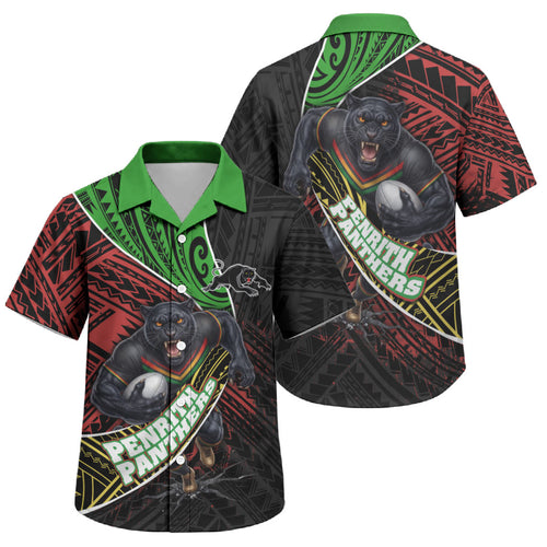 Penrith Panthers Rugby Family Matching Tank Maxi Dress and Hawaiian Shirt Tribal Polynesian Power Art - Lightning Mascot
