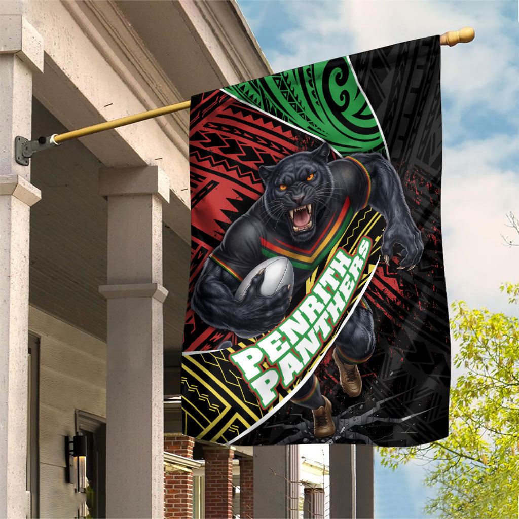 Penrith Panthers Rugby Garden Flag Tribal Polynesian Power Art - Lightning Mascot