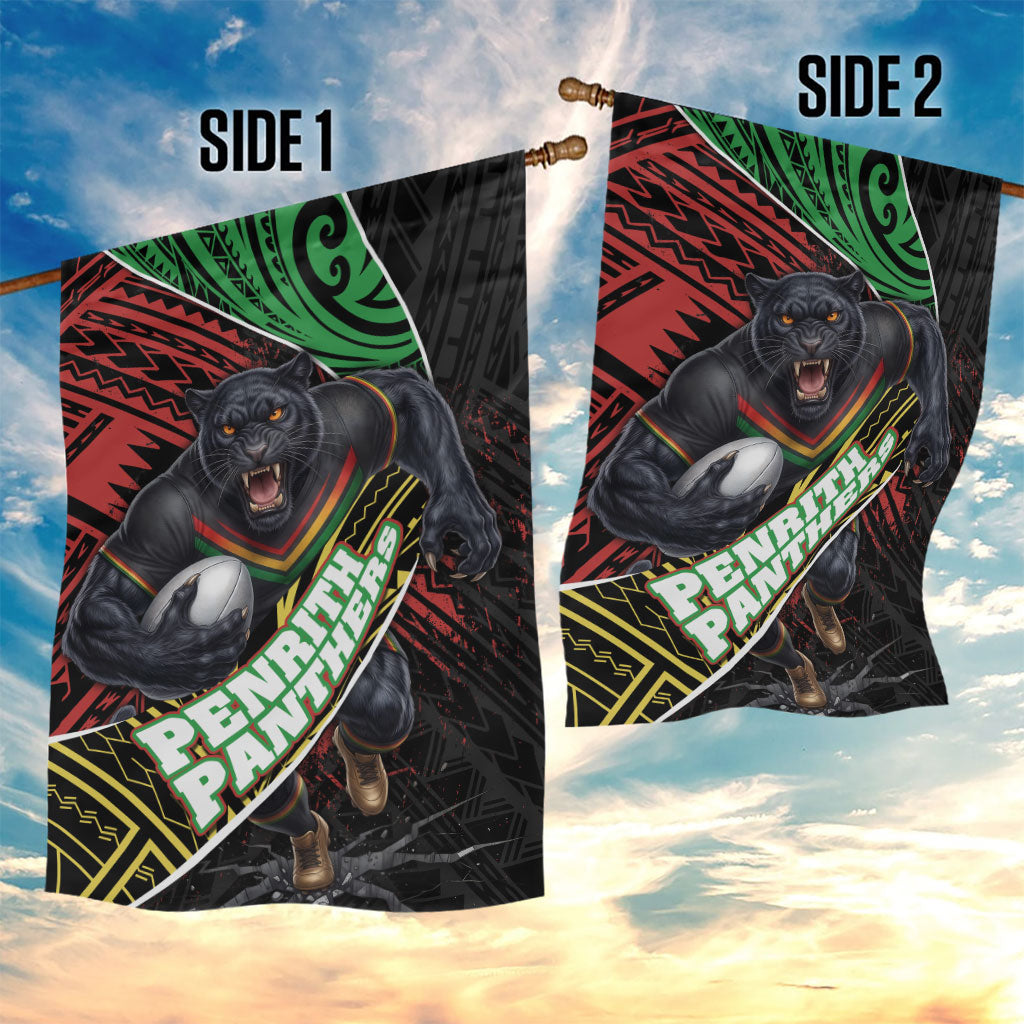 Penrith Panthers Rugby Garden Flag Tribal Polynesian Power Art - Lightning Mascot