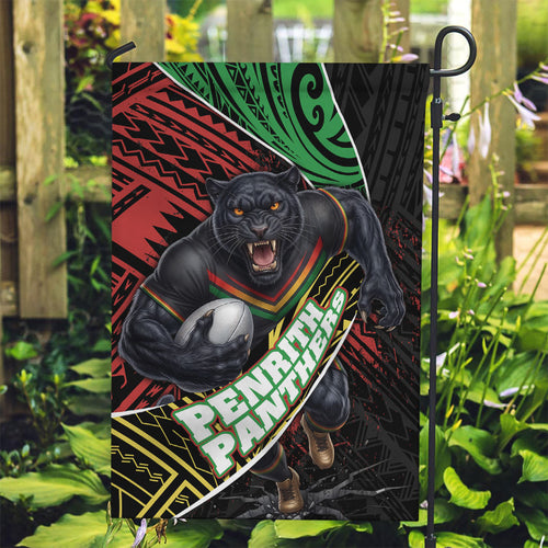 Penrith Panthers Rugby Garden Flag Tribal Polynesian Power Art - Lightning Mascot