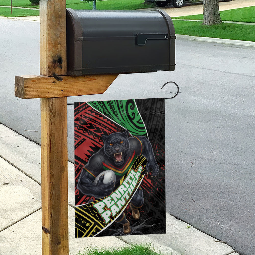 Penrith Panthers Rugby Garden Flag Tribal Polynesian Power Art - Lightning Mascot