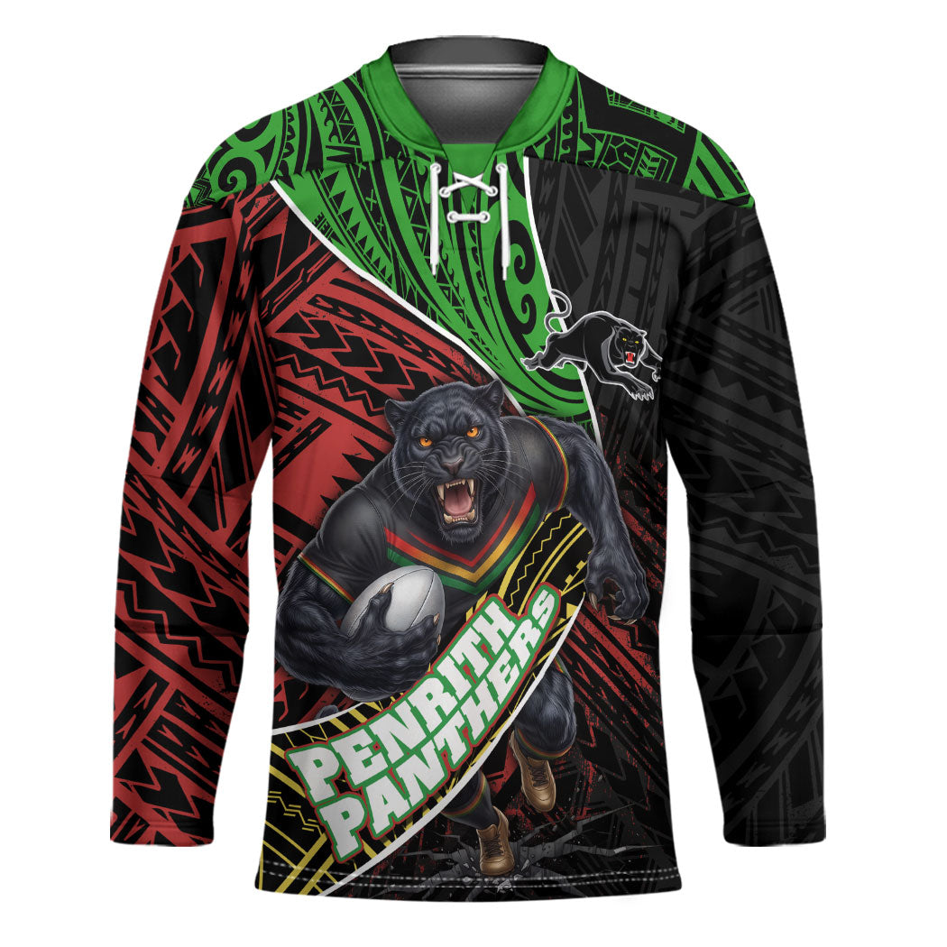 Penrith Panthers Rugby Hockey Jersey Tribal Polynesian Power Art - Lightning Mascot