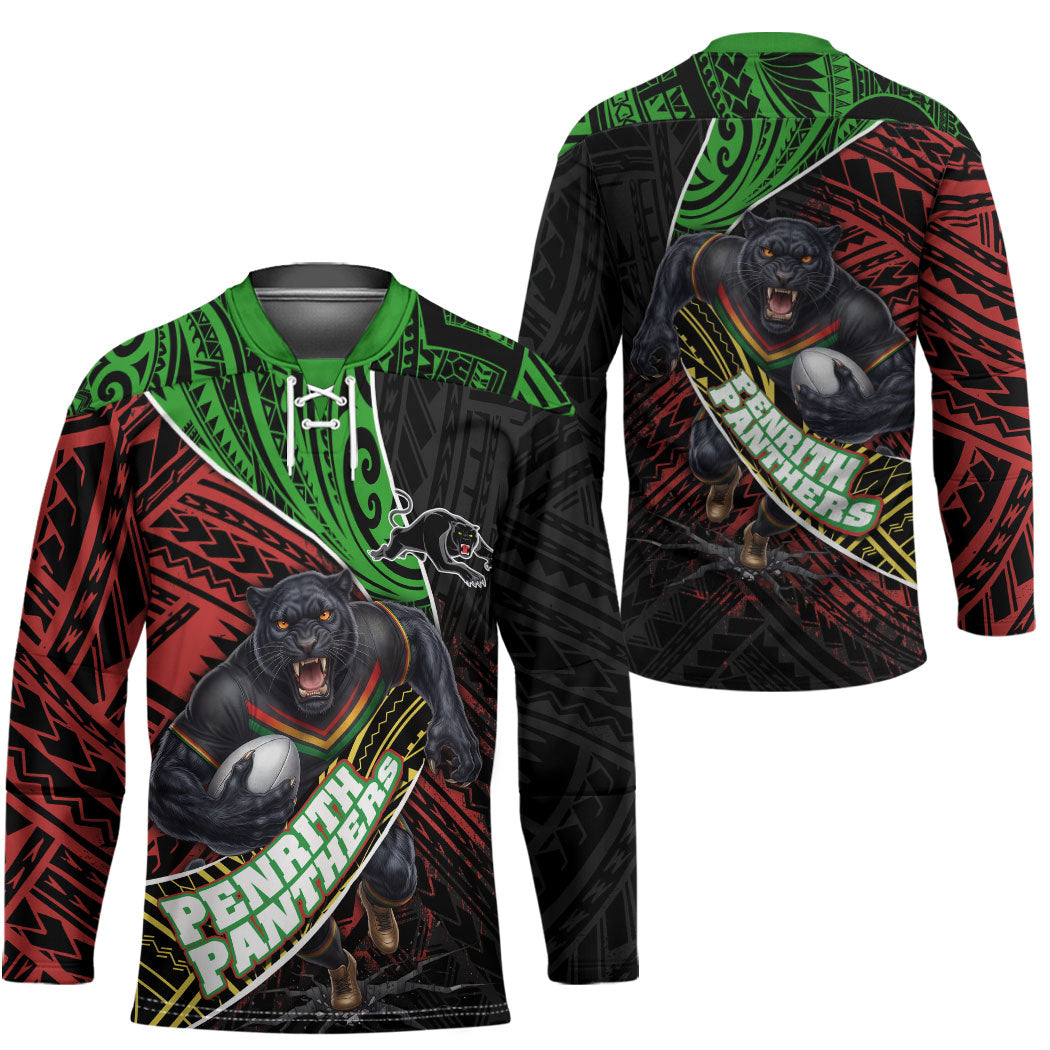 Penrith Panthers Rugby Hockey Jersey Tribal Polynesian Power Art - Lightning Mascot