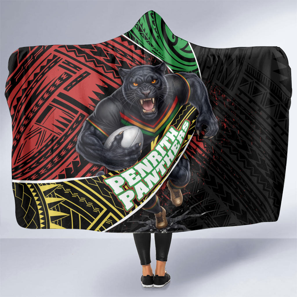 Penrith Panthers Rugby Hooded Blanket Tribal Polynesian Power Art - Lightning Mascot