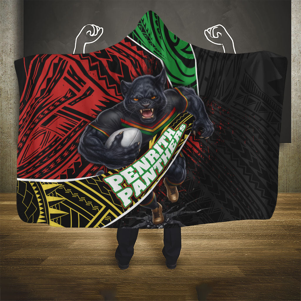 Penrith Panthers Rugby Hooded Blanket Tribal Polynesian Power Art - Lightning Mascot