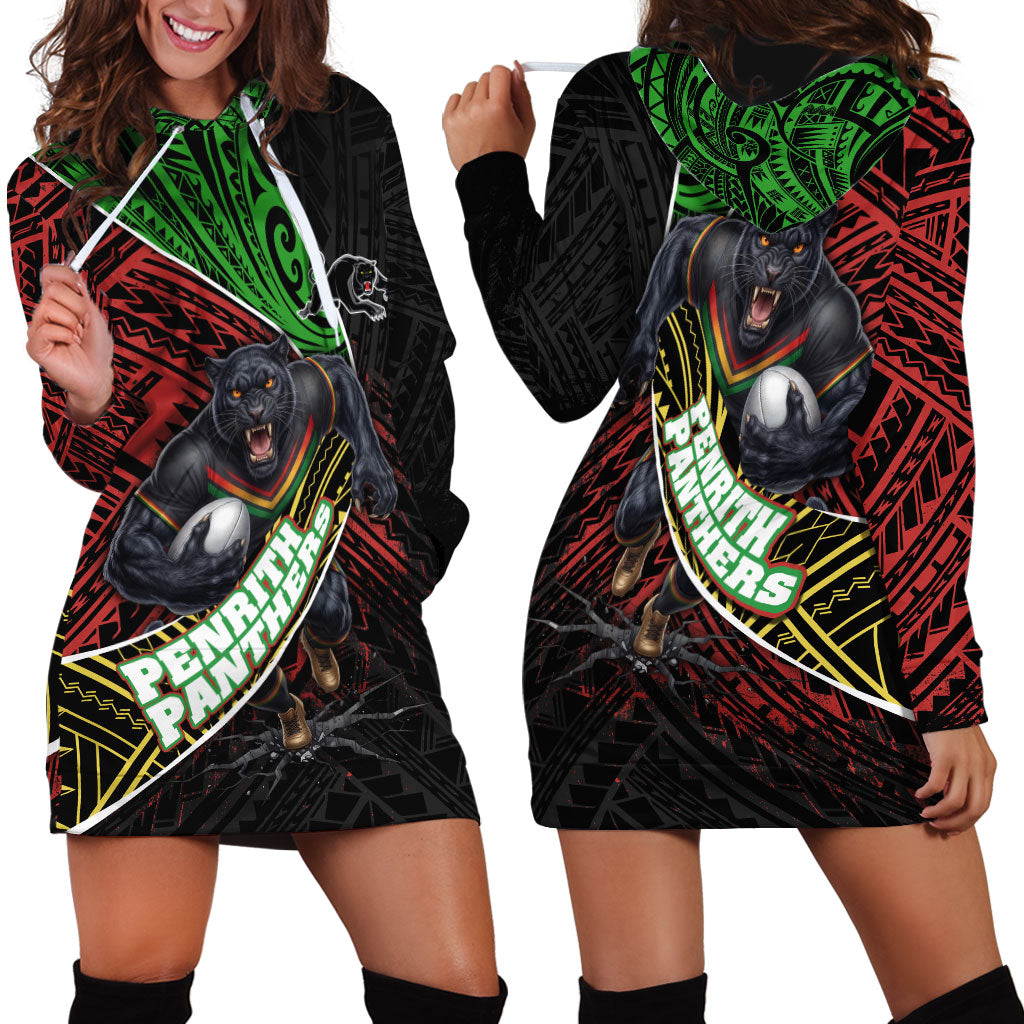 Penrith Panthers Rugby Hoodie Dress Tribal Polynesian Power Art - Lightning Mascot