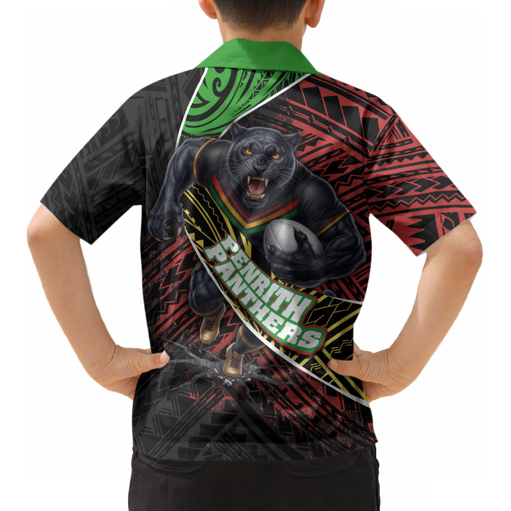 Penrith Panthers Rugby Kid Hawaiian Shirt Tribal Polynesian Power Art - Lightning Mascot