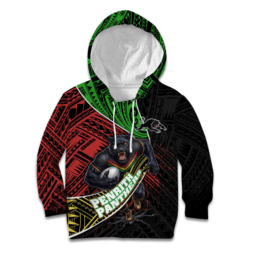 Penrith Panthers Rugby Kid Hoodie Tribal Polynesian Power Art - Lightning Mascot