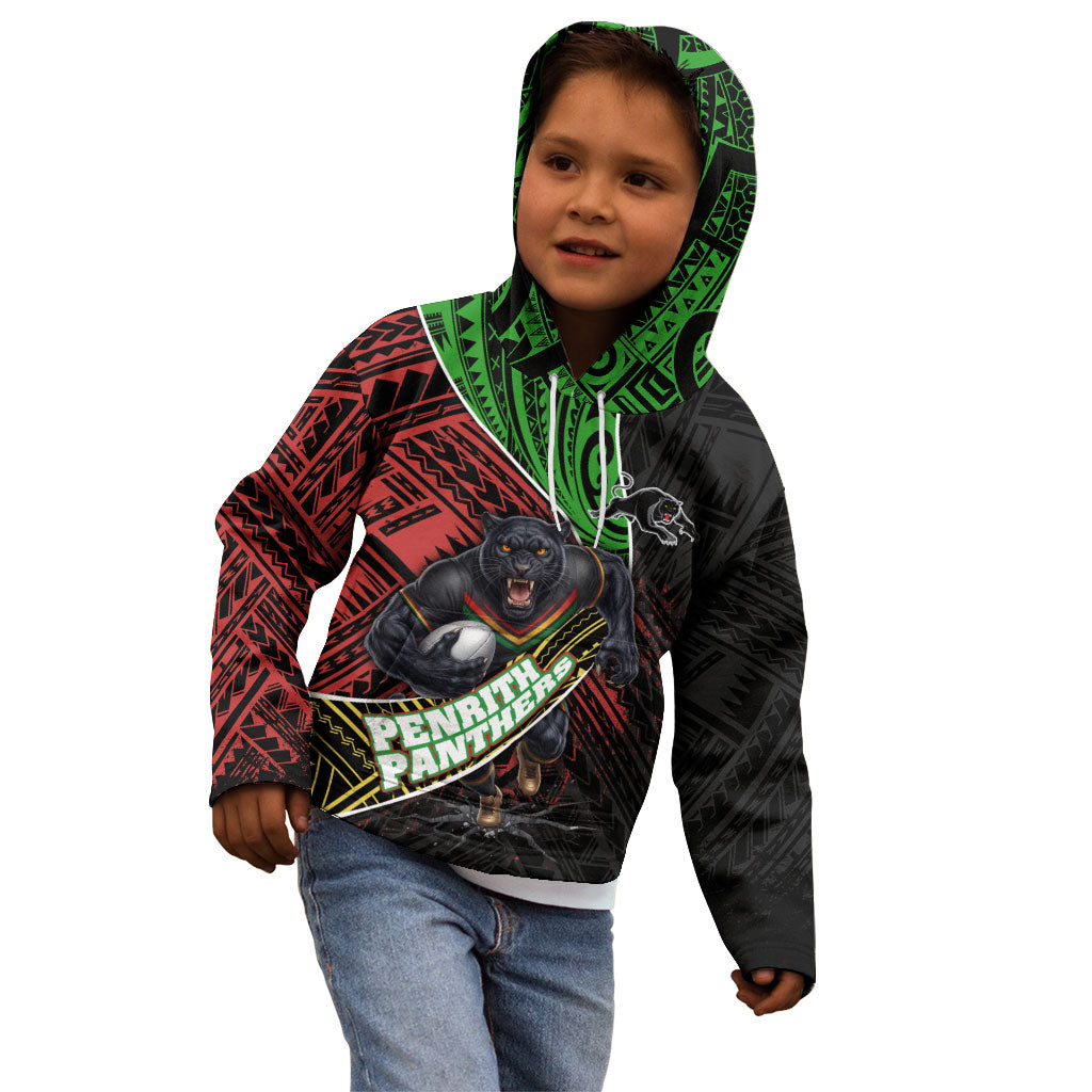 Penrith Panthers Rugby Kid Hoodie Tribal Polynesian Power Art - Lightning Mascot