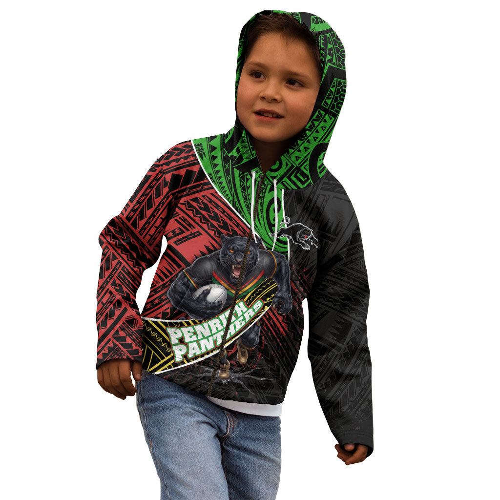 Penrith Panthers Rugby Kid Hoodie Tribal Polynesian Power Art - Lightning Mascot