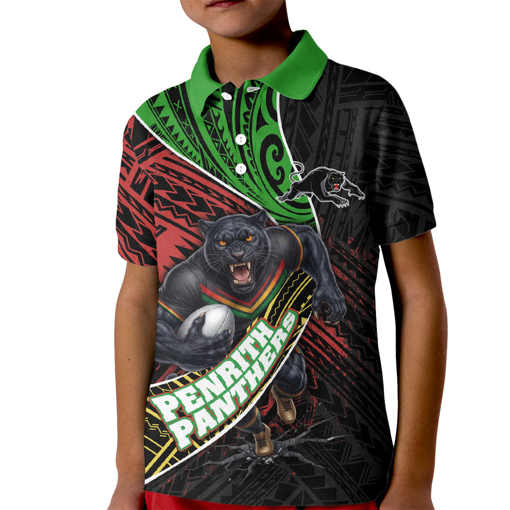 Penrith Panthers Rugby Kid Polo Shirt Tribal Polynesian Power Art - Lightning Mascot