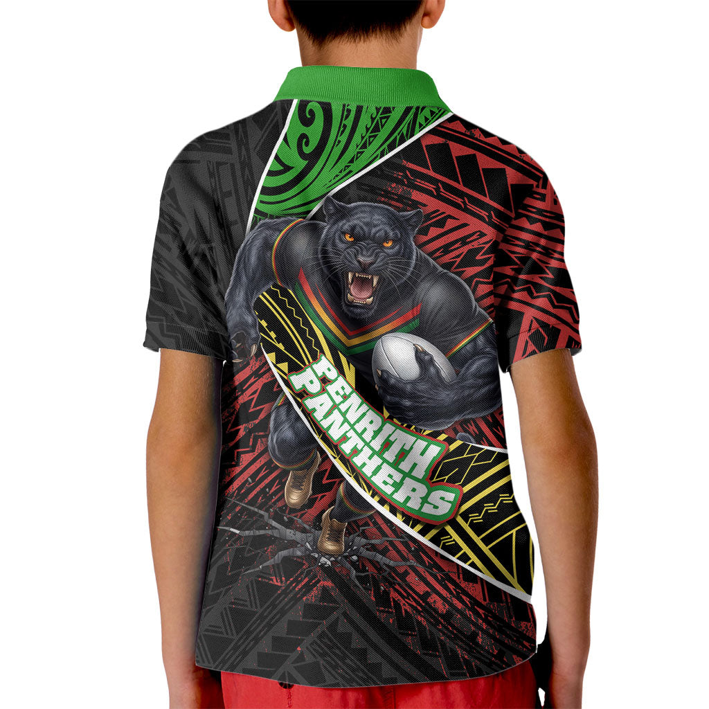 Penrith Panthers Rugby Kid Polo Shirt Tribal Polynesian Power Art - Lightning Mascot