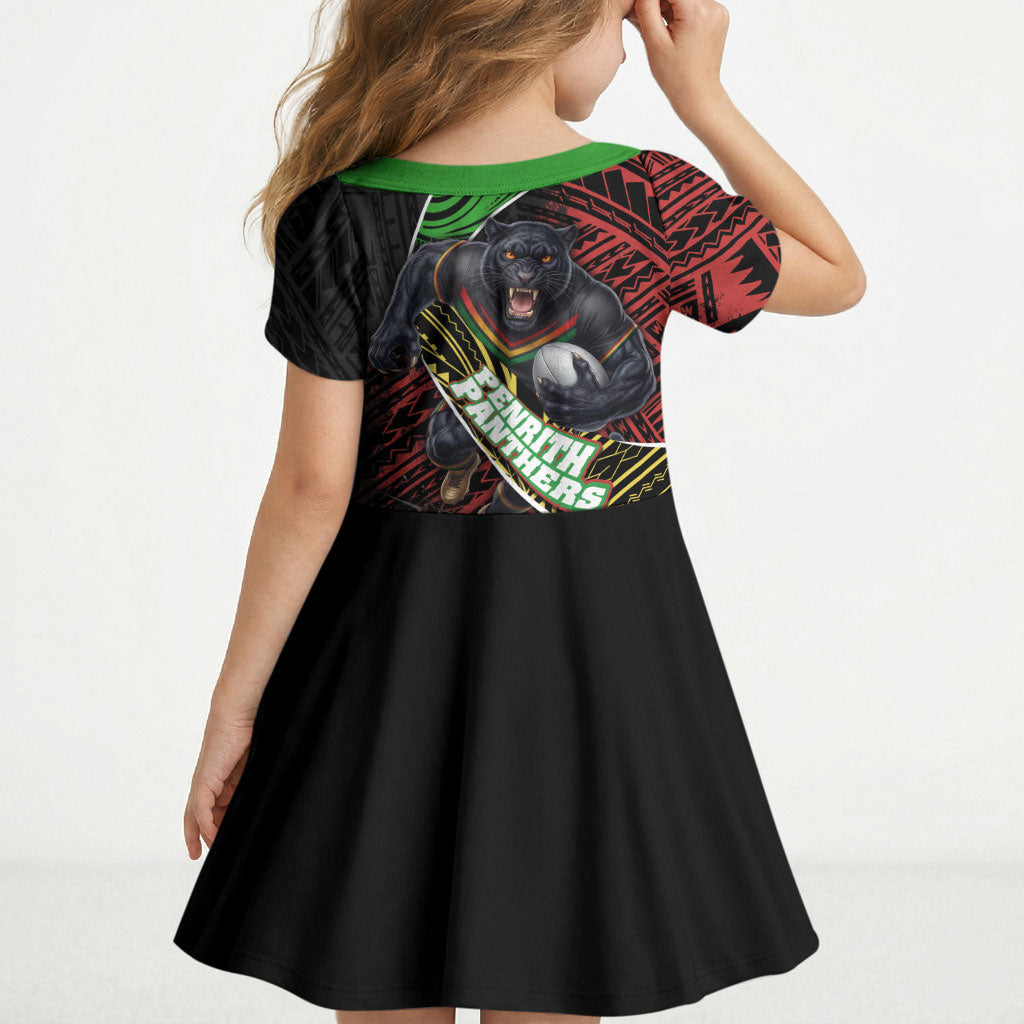 Penrith Panthers Rugby Kid Short Sleeve Dress Tribal Polynesian Power Art - Lightning Mascot
