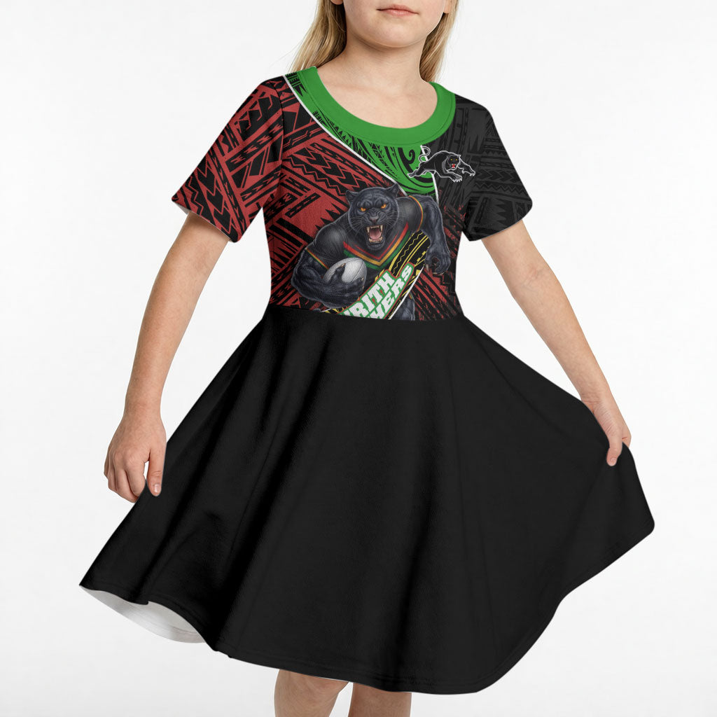 Penrith Panthers Rugby Kid Short Sleeve Dress Tribal Polynesian Power Art - Lightning Mascot