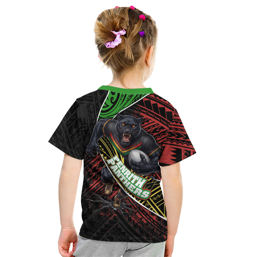 Penrith Panthers Rugby Kid T Shirt Tribal Polynesian Power Art - Lightning Mascot