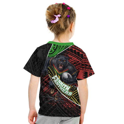 Penrith Panthers Rugby Kid T Shirt Tribal Polynesian Power Art - Lightning Mascot