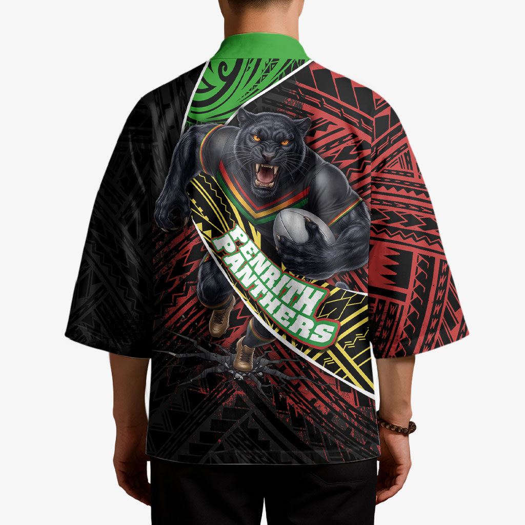 Penrith Panthers Rugby Kimono Tribal Polynesian Power Art - Lightning Mascot