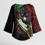 Penrith Panthers Rugby Kimono Sleeve Blouse Tribal Polynesian Power Art - Lightning Mascot