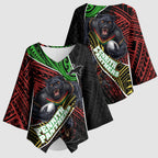 Penrith Panthers Rugby Kimono Sleeve Blouse Tribal Polynesian Power Art - Lightning Mascot
