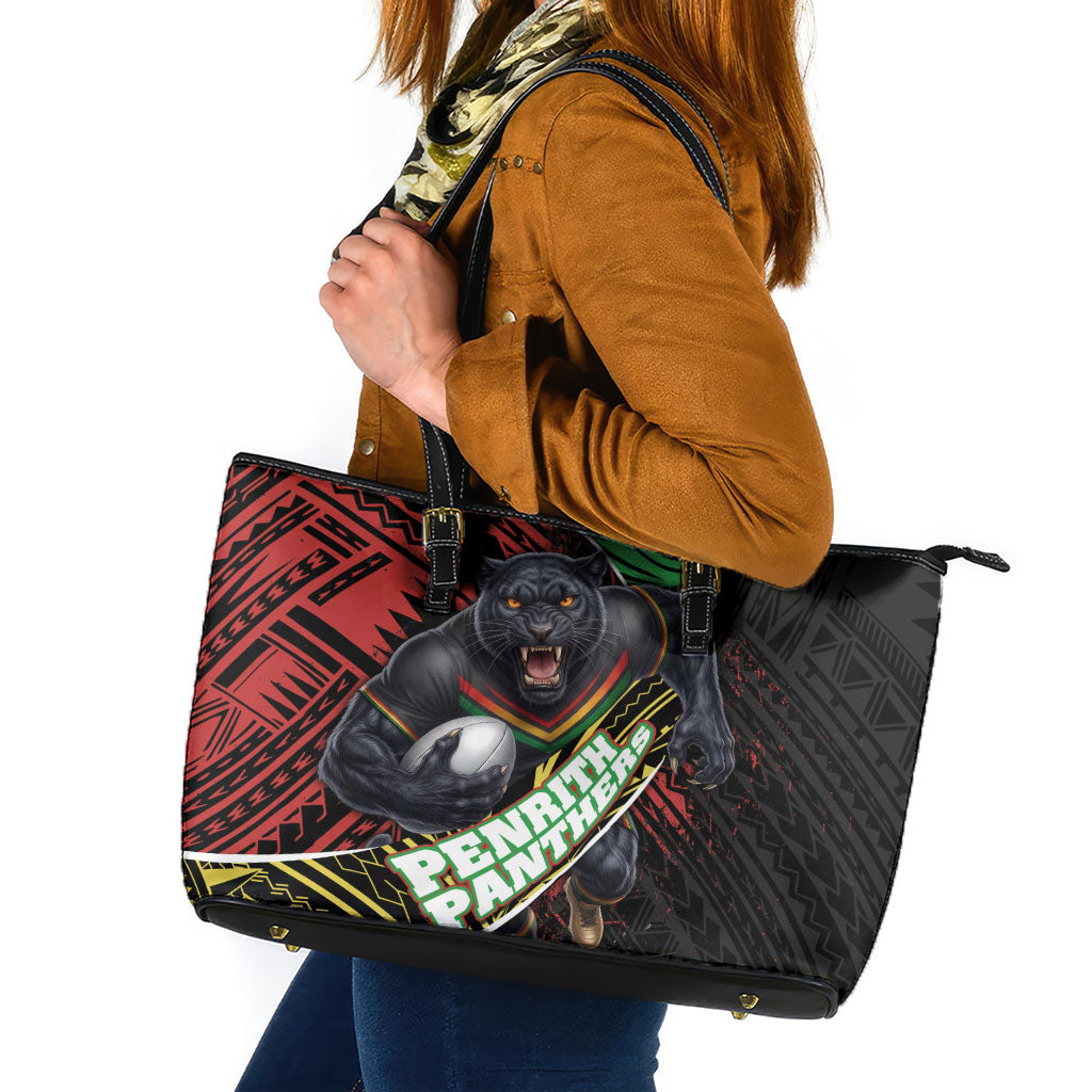 Penrith Panthers Rugby Leather Tote Bag Tribal Polynesian Power Art - Lightning Mascot
