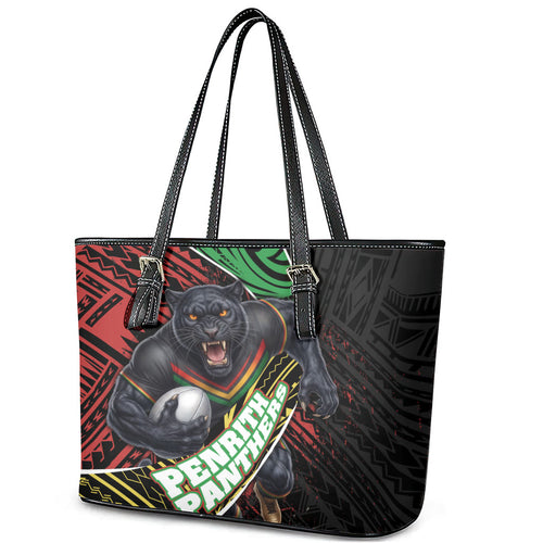 Penrith Panthers Rugby Leather Tote Bag Tribal Polynesian Power Art - Lightning Mascot