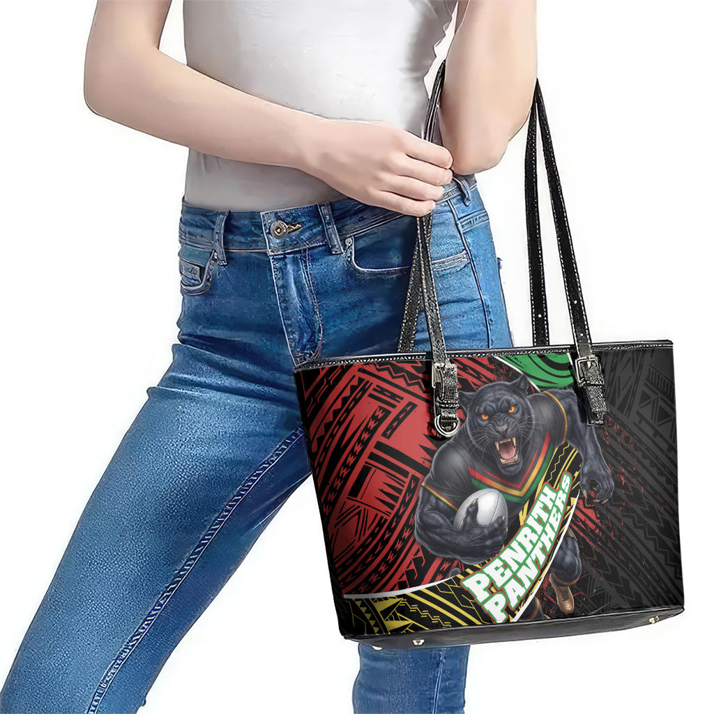 Penrith Panthers Rugby Leather Tote Bag Tribal Polynesian Power Art - Lightning Mascot