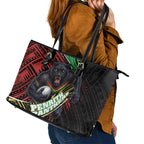 Penrith Panthers Rugby Leather Tote Bag Tribal Polynesian Power Art - Lightning Mascot