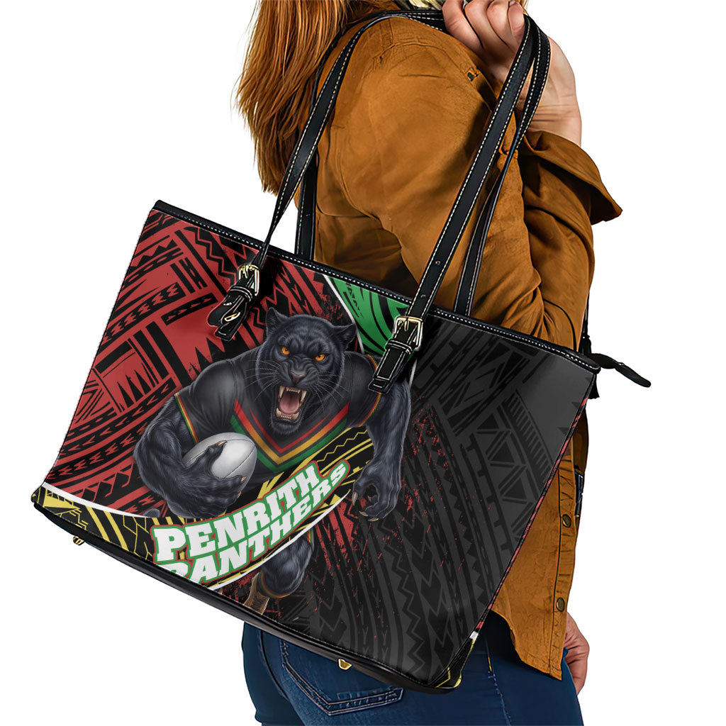 Penrith Panthers Rugby Leather Tote Bag Tribal Polynesian Power Art - Lightning Mascot