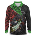 Penrith Panthers Rugby Long Sleeve Polo Shirt Tribal Polynesian Power Art - Lightning Mascot