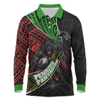 Penrith Panthers Rugby Long Sleeve Polo Shirt Tribal Polynesian Power Art - Lightning Mascot
