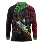 Penrith Panthers Rugby Long Sleeve Polo Shirt Tribal Polynesian Power Art - Lightning Mascot