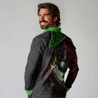 Penrith Panthers Rugby Long Sleeve Polo Shirt Tribal Polynesian Power Art - Lightning Mascot
