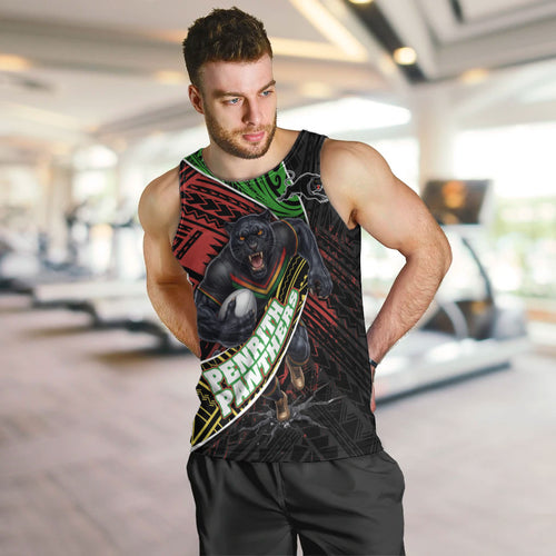 Penrith Panthers Rugby Men Tank Top Tribal Polynesian Power Art - Lightning Mascot