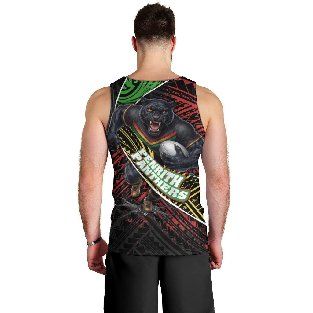 Penrith Panthers Rugby Men Tank Top Tribal Polynesian Power Art - Lightning Mascot