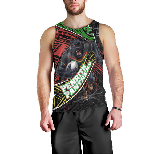 Penrith Panthers Rugby Men Tank Top Tribal Polynesian Power Art - Lightning Mascot