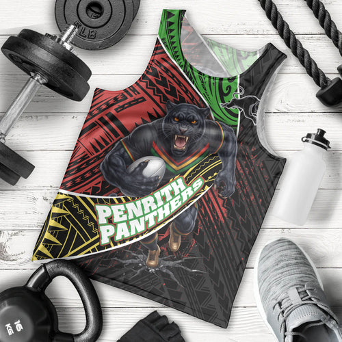 Penrith Panthers Rugby Men Tank Top Tribal Polynesian Power Art - Lightning Mascot