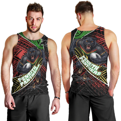 Penrith Panthers Rugby Men Tank Top Tribal Polynesian Power Art - Lightning Mascot