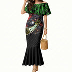 Penrith Panthers Rugby Mermaid Dress Tribal Polynesian Power Art - Lightning Mascot