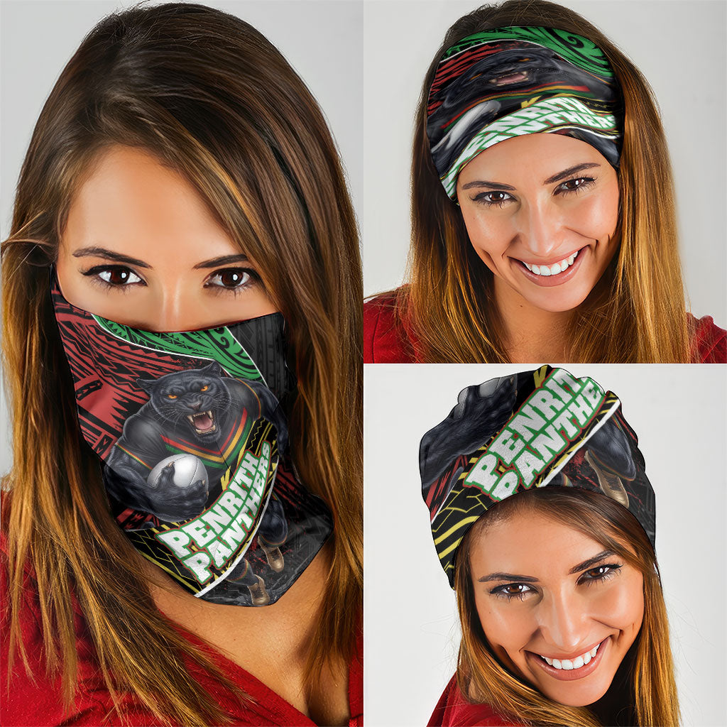 Penrith Panthers Rugby Neck Gaiter Tribal Polynesian Power Art - Lightning Mascot