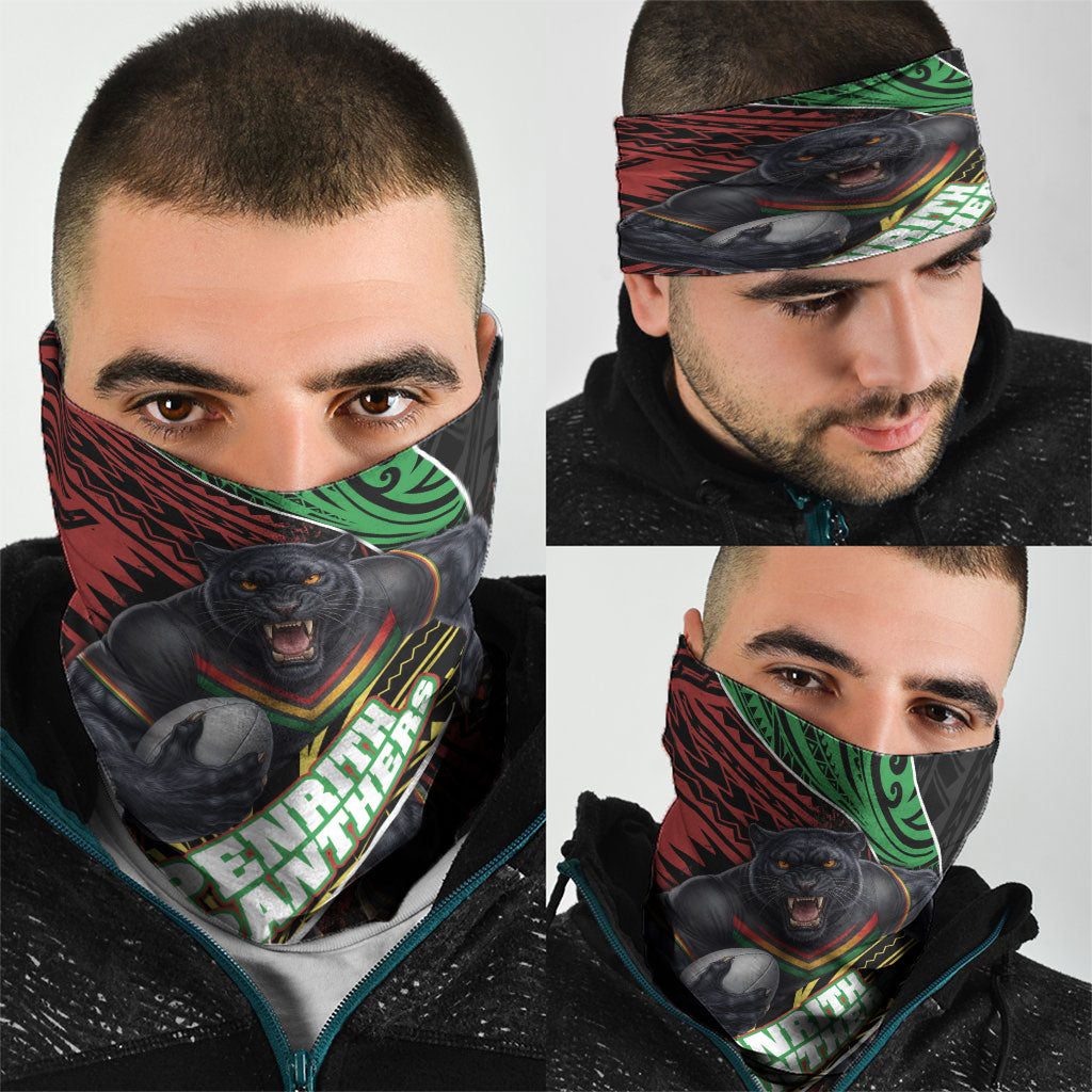Penrith Panthers Rugby Neck Gaiter Tribal Polynesian Power Art - Lightning Mascot