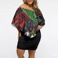 Penrith Panthers Rugby Off Shoulder Short Dress Tribal Polynesian Power Art - Lightning Mascot