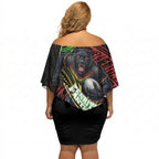 Penrith Panthers Rugby Off Shoulder Short Dress Tribal Polynesian Power Art - Lightning Mascot