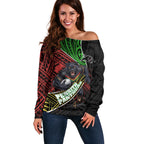 Penrith Panthers Rugby Off Shoulder Sweater Tribal Polynesian Power Art - Lightning Mascot