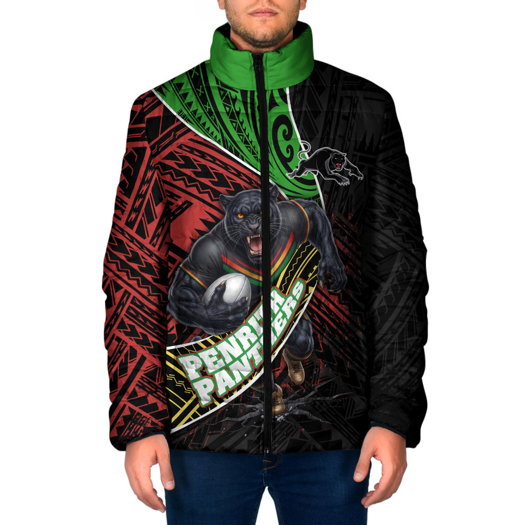 Penrith Panthers Rugby Padded Jacket Tribal Polynesian Power Art - Lightning Mascot