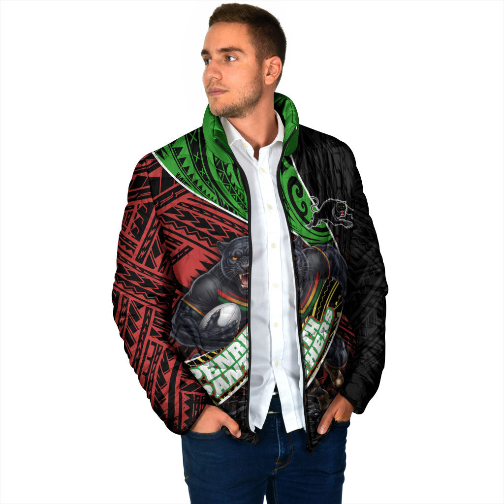 Penrith Panthers Rugby Padded Jacket Tribal Polynesian Power Art - Lightning Mascot