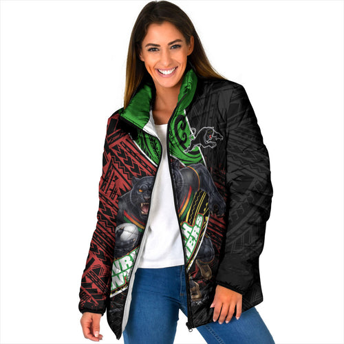 Penrith Panthers Rugby Padded Jacket Tribal Polynesian Power Art - Lightning Mascot