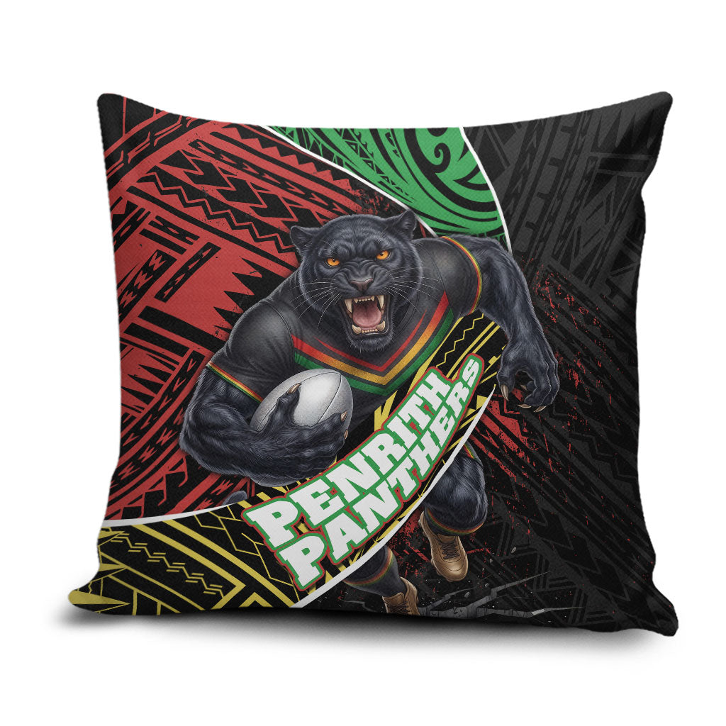 Penrith Panthers Rugby Pillow Cover Tribal Polynesian Power Art - Lightning Mascot