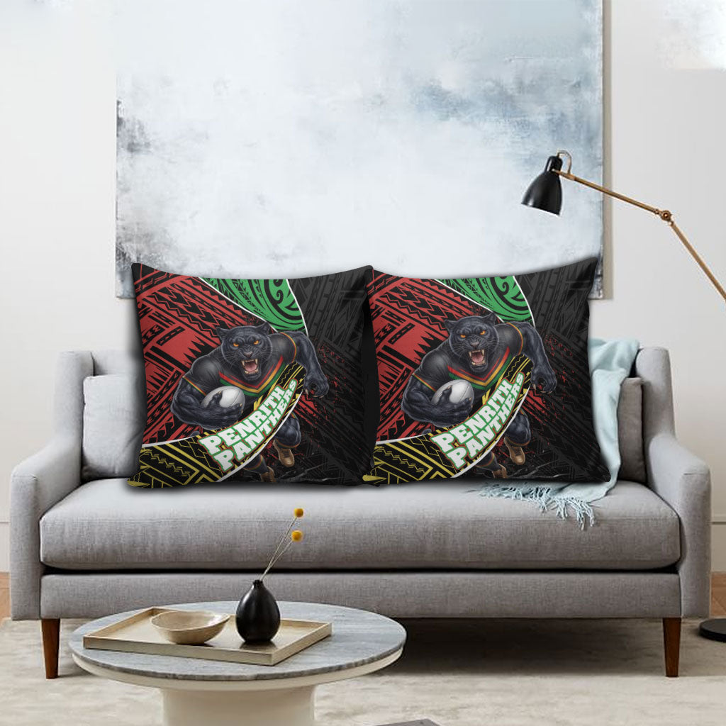 Penrith Panthers Rugby Pillow Cover Tribal Polynesian Power Art - Lightning Mascot