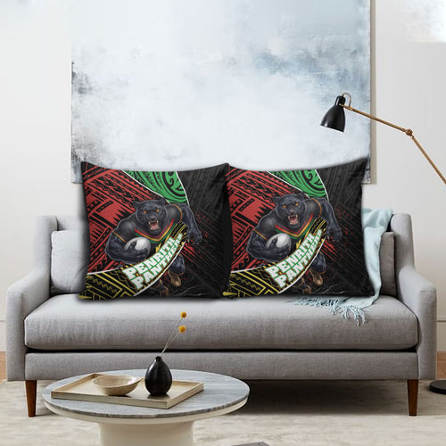 Penrith Panthers Rugby Pillow Cover Tribal Polynesian Power Art - Lightning Mascot